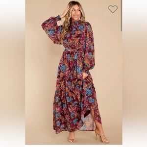 Red Dress floral high neck maxi dress